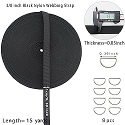 ZHFMILY 3/8 inch Black Nylon Webbing Strap with D