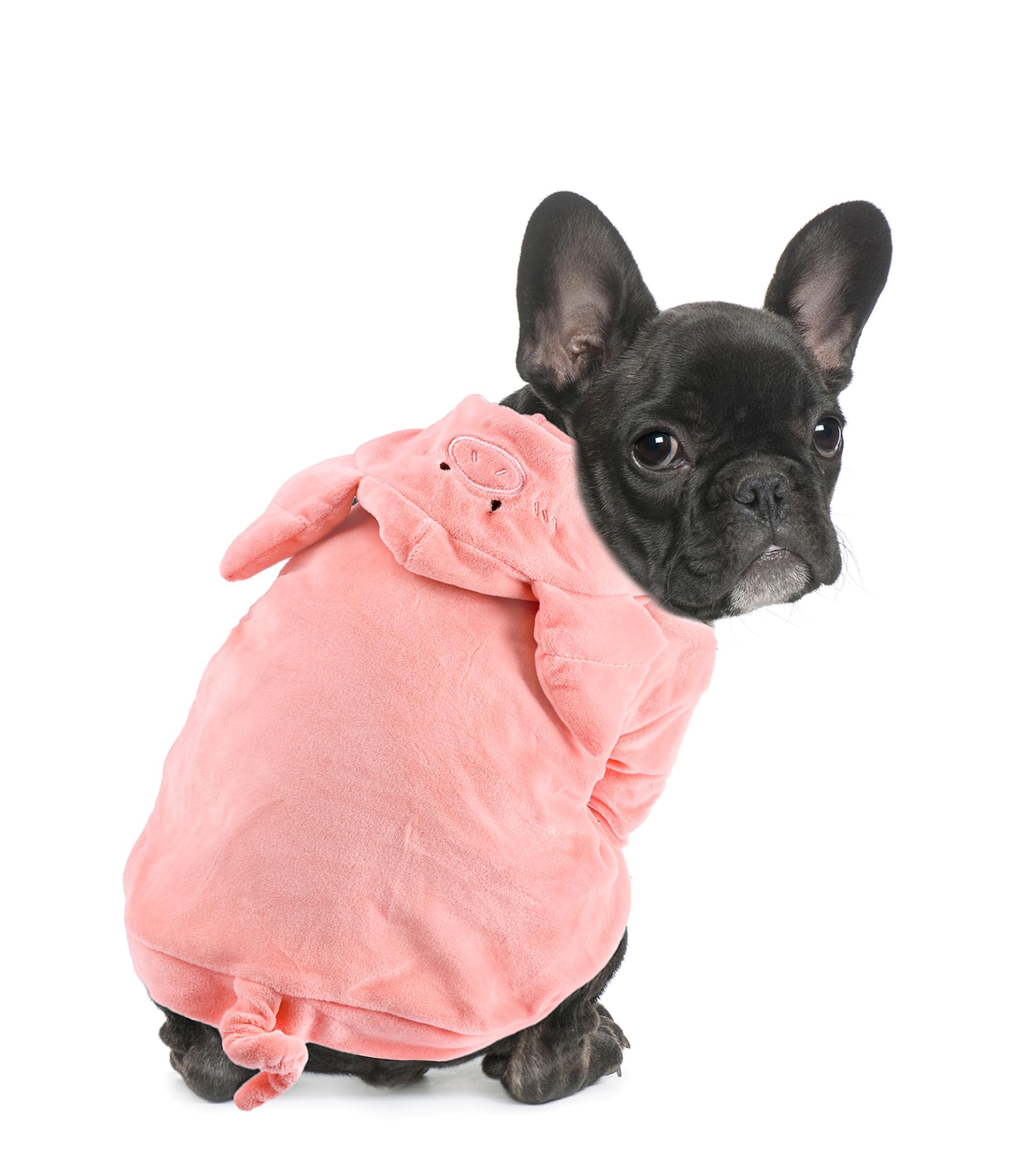 DELIFUR Dog Halloween Pig Costume - French Bulldog Adorable Pig Holiday Outfit Cute Hoodie Halloween Cosplay Costume Animal for Small and Medium Dog (Back: 19.5")