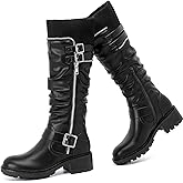 Ruiee Knee High Boots for Women Comfort Low Heeled Tall Long Boot Round Toe Fall Winter Flat Riding Combat Womens Boots.