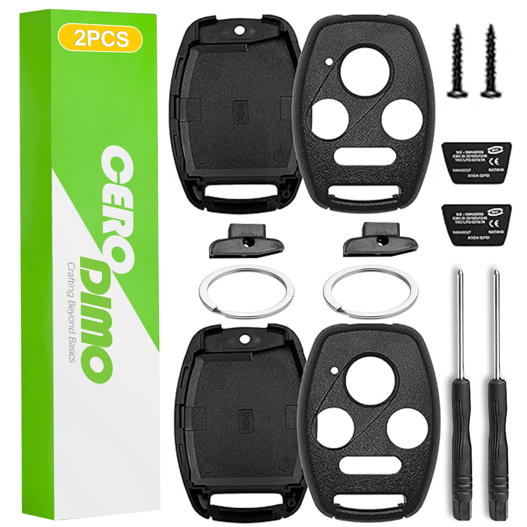 Photo 1 of CeroDimo 2 Pack Key Fob Keyless Entry Remote Shell Case Pad – Compatible with 2003-2012 Accord, 2006-2013 Civic EX, 2009-2015 Pilot, 2005-2006 CR-V – No Cutting Required