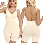 HUGINOCT Backless Shapewear for Women Tummy Control Shapewear Low Back Bodysuit Seamless with Shorts Light Compression