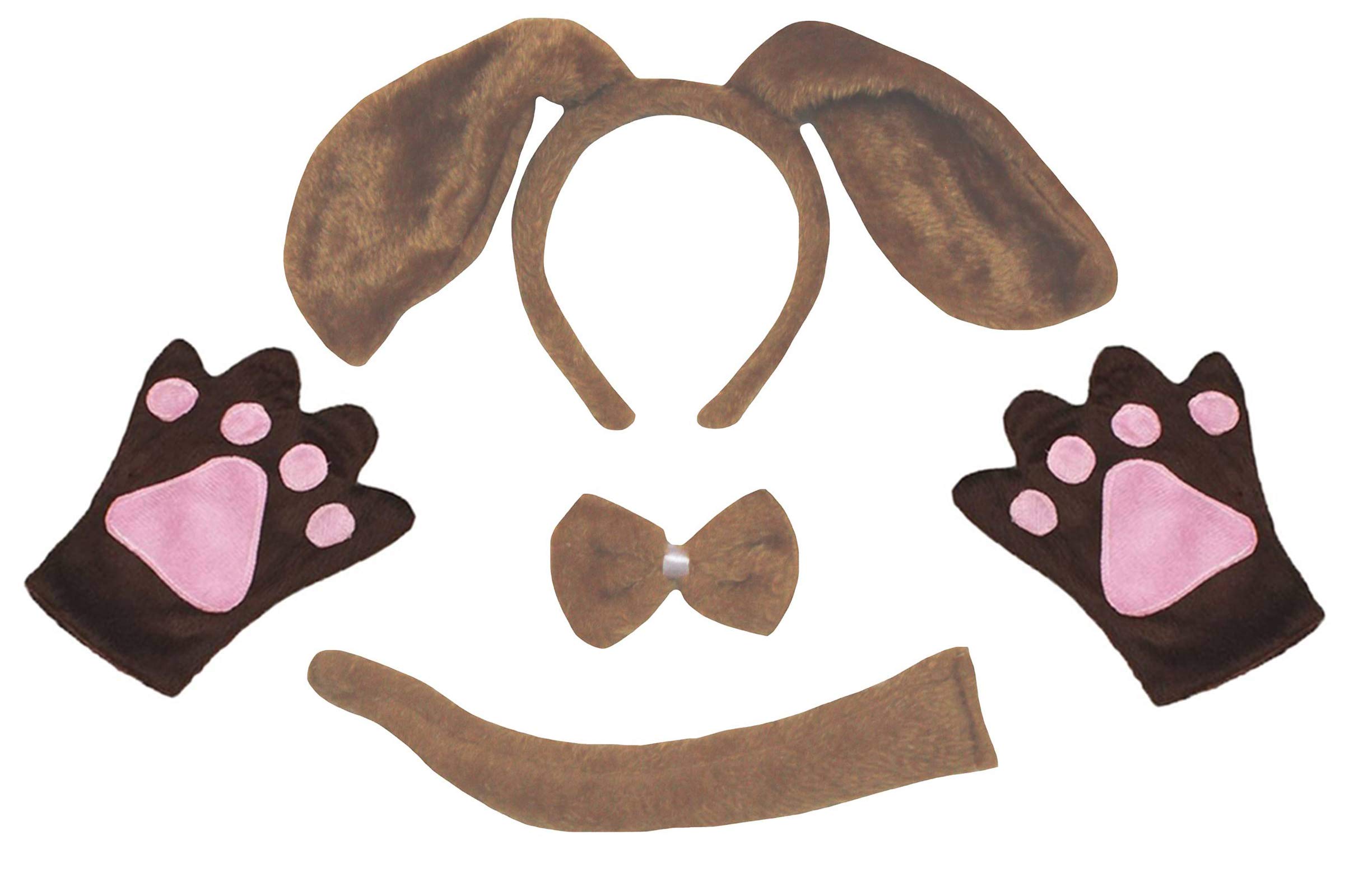 Petitebelle Long Ear Dog Headband Bowtie Tail Gloves 4pc Costume 1-10y (Brown, 1-5 Years)