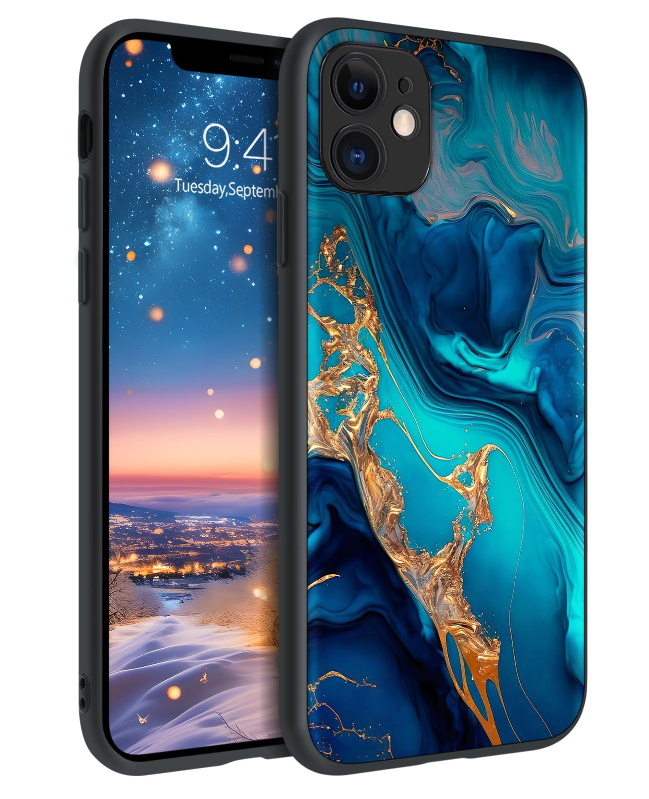 GaoBao iPhone 11 Case - Shockproof, Slim Fit Glow in The Dark Hybrid Hard PC Back Soft TPU Bumper Protective Anti-Slip Case for iPhone 11 6.1", Gold/Marble — image 1