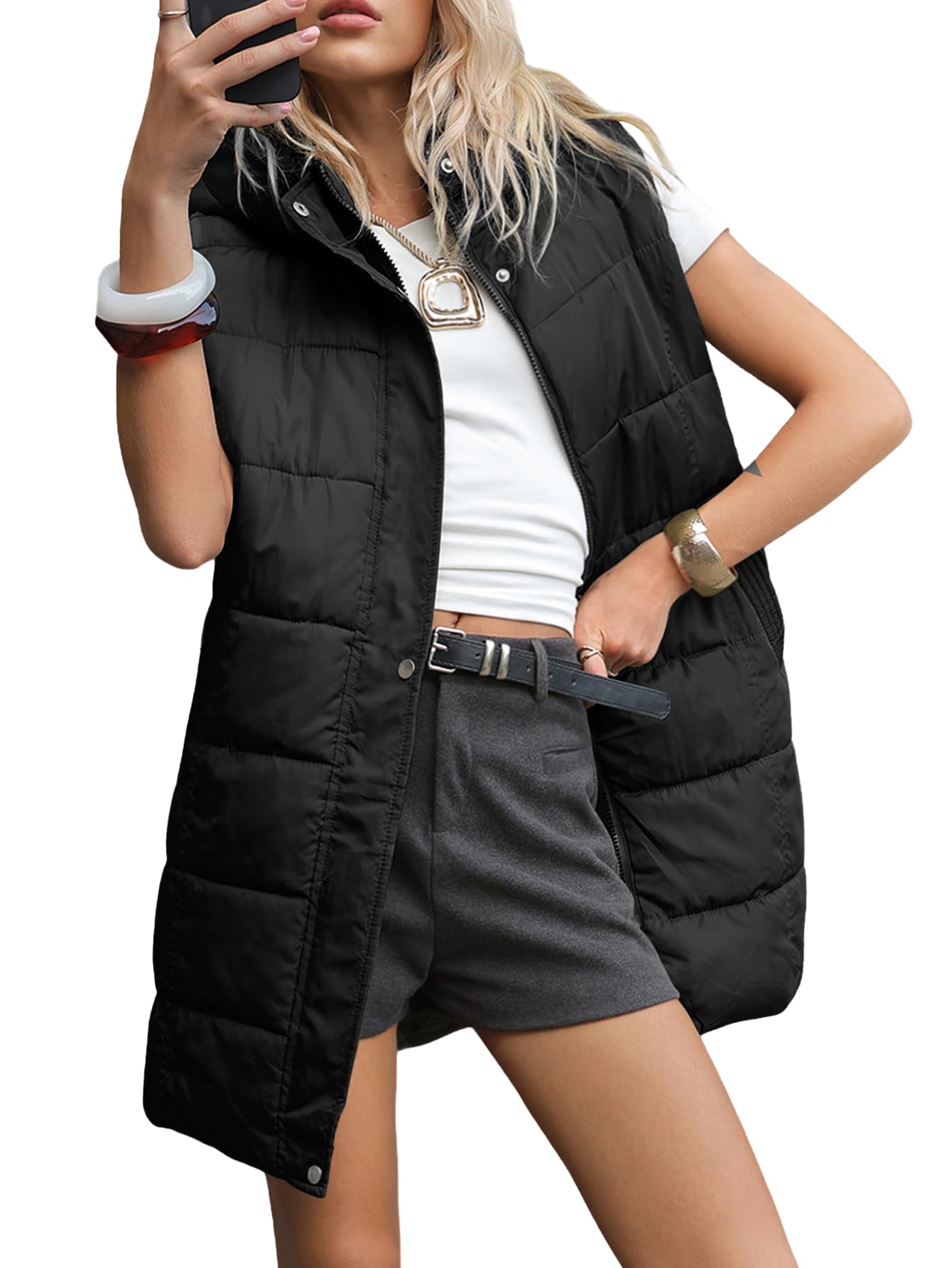 Photo 1 of *MINOR DAMAGE - USED*
Gihuo Women's Long Puffer Vest Winter Warm Quilted Hooded Zip Up Sleeveless Jacket Vest Gilet (Small, Black)