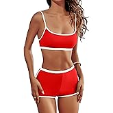 AngiMelo High Waisted Bikini Sets for Women Two Piece Tummy Control Swimsuits Modest Bathing Suit Shorts Swim Suits Teens