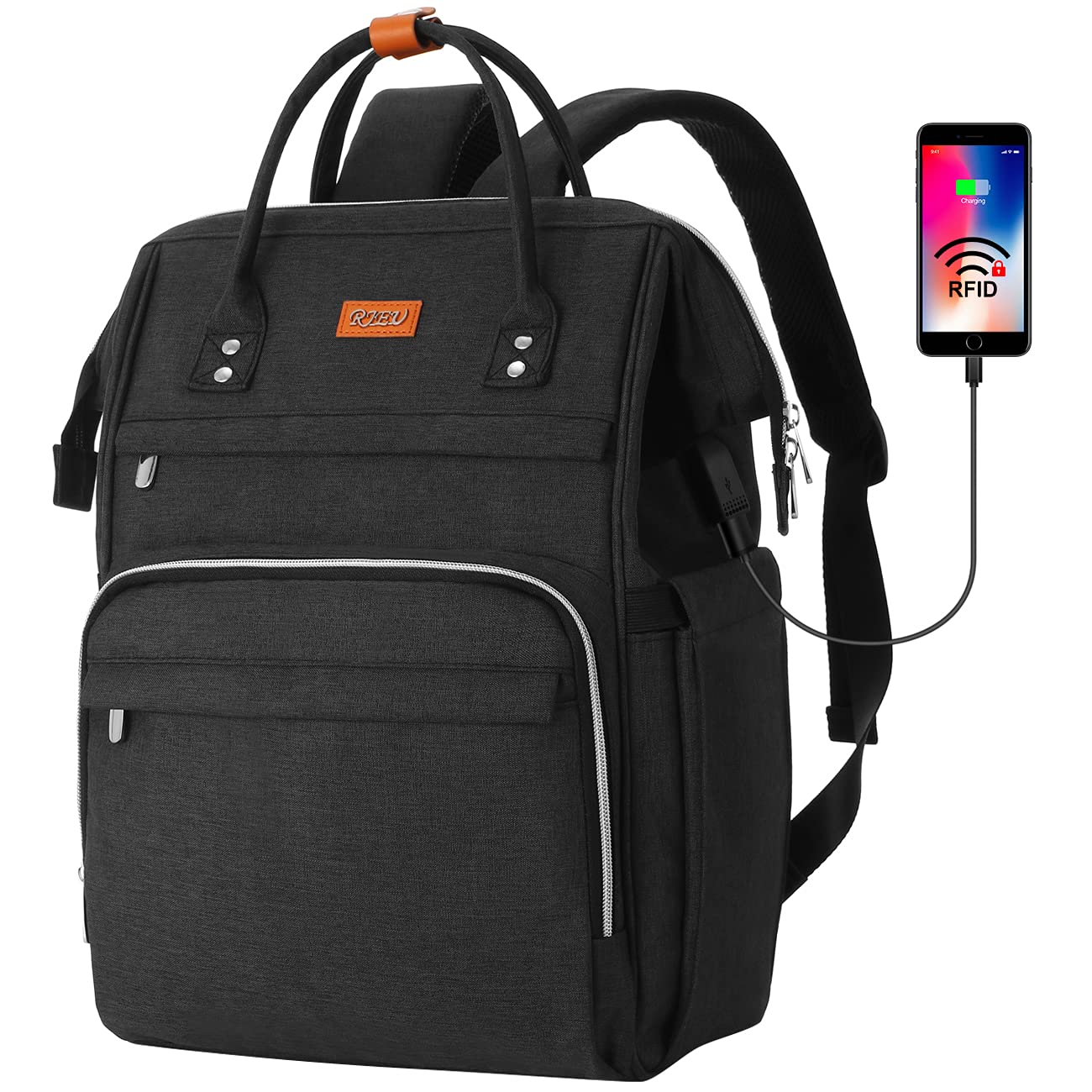 RJEU Laptop Backpack Women Work, Anti-theft School Backpack for Teenager Girls,Waterproof High School Bookbag Computer Bag with USB Charging Port for Travel Business College
