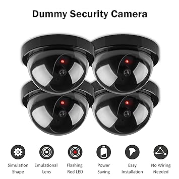 Simxen 4 Pcs Dummy CCTV Dome Camera with Blinking Red LED Light. for Home Or Office Security Camera