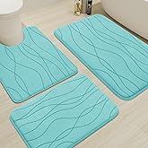 YIHOUSE Memory Foam Bathroom Rug Sets 3 Piece, Ultra Absorbent Bath Mat for Bathroom - Non-Slip Machine Washable & Dry Quickly, 3 Piece Bathroom Mat Set,Teal