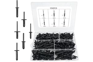 NITEGUY 150Pcs Plastic Rivet Clip,Automotive Universal Nylon Pop Rivet Assortment,6 Most Popular Sizes Black Nylon Universal Rivet Kit,Replacement for GM Ford Chrysler VW,Nylon Fastener