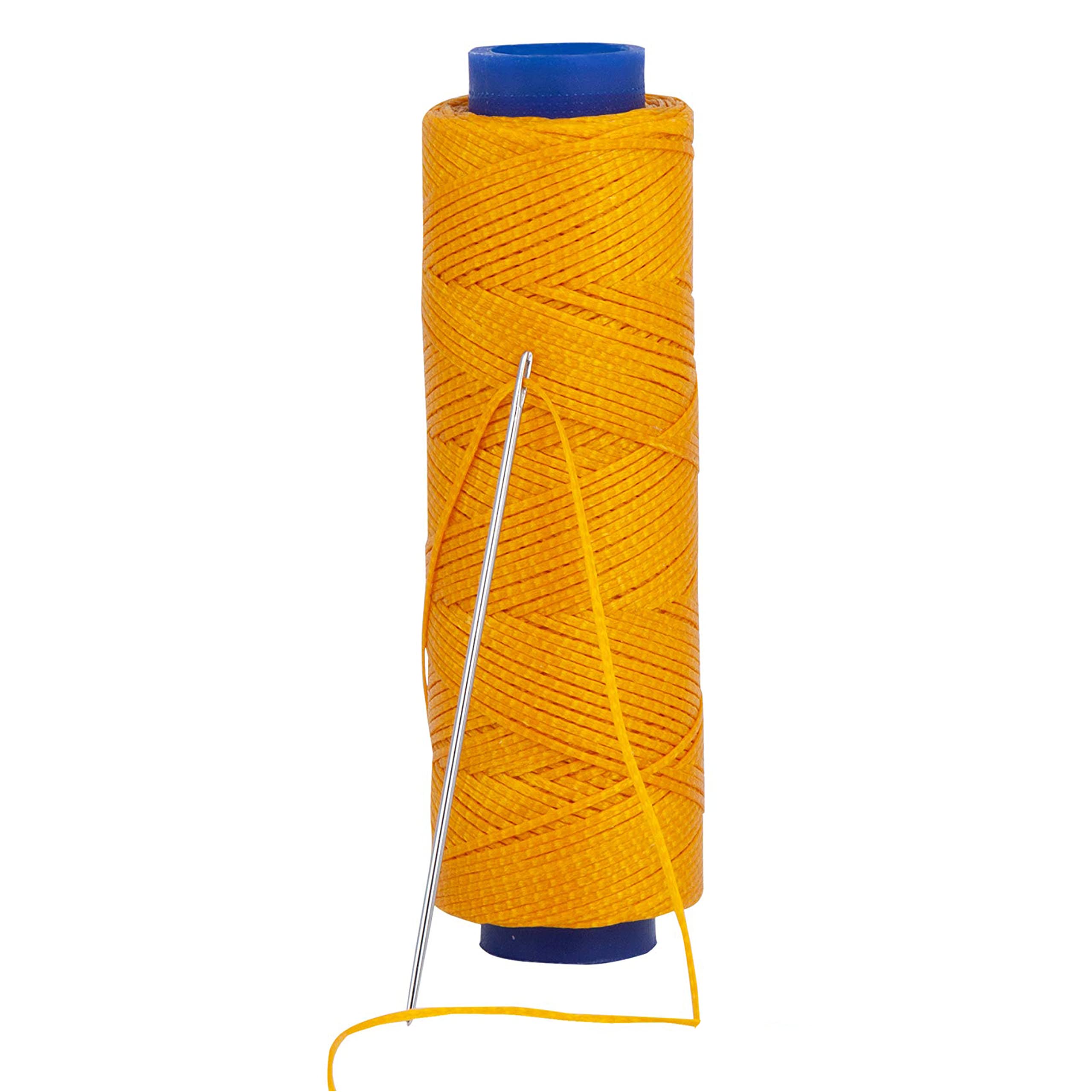Shelver Waxed Thread, Strong Thread for Leather, Upholstery, Shoe, Bag, incl. Needle (Colour: Dark Yellow)