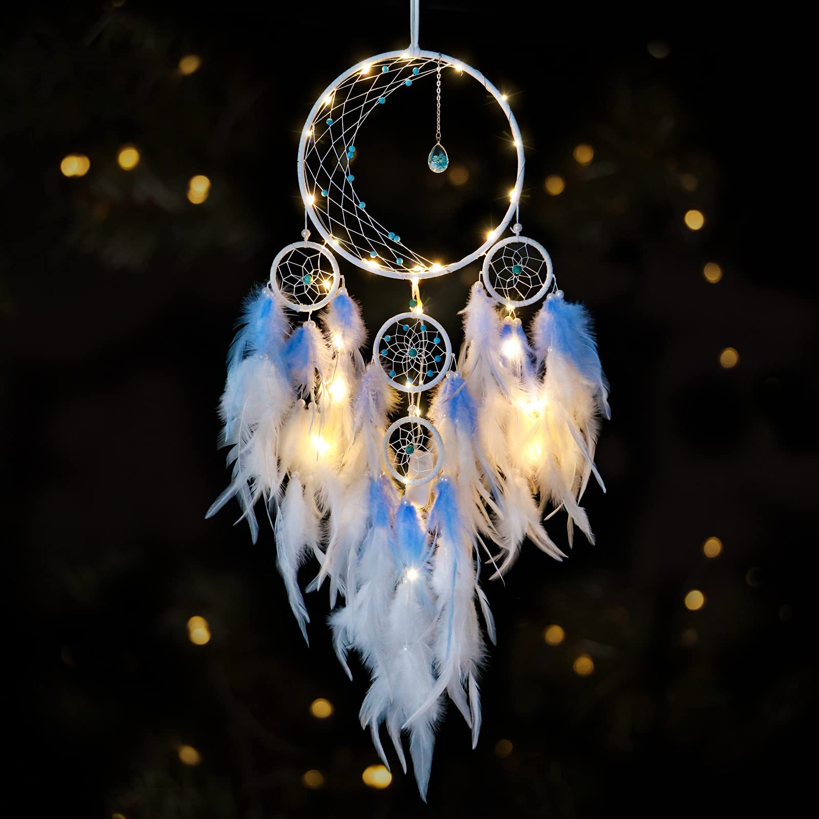 KHOYIME LED Light Up Dream Catcher Half Circle Moon