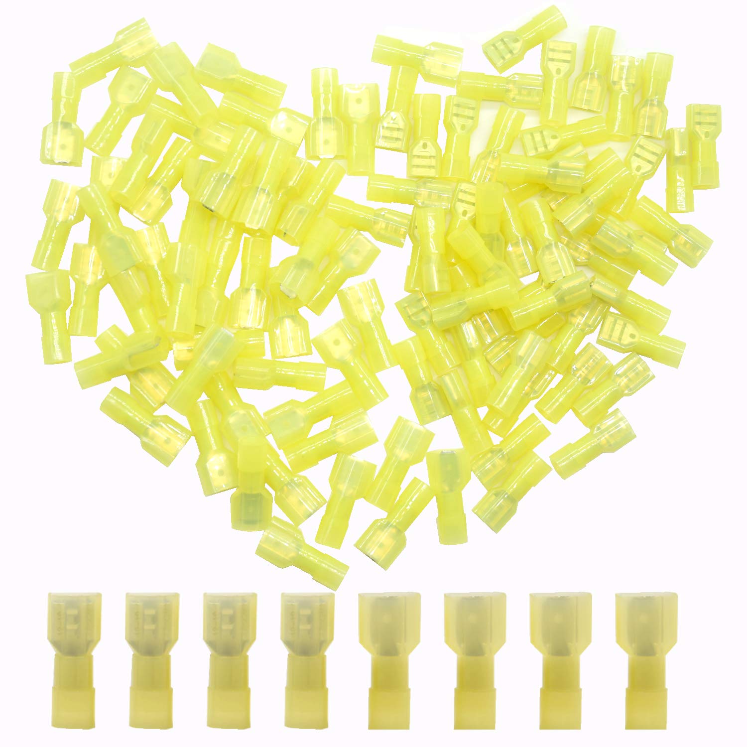 CEEYSEE 100Pcs Wire Connectors Yellow 12-10AWG Nylon Fully Insulated Male & Female Spade Quick Disconnects Electrical Crimp Terminals（NSY)