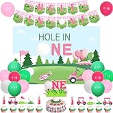 Funmemoir Hole in One Golf Birthday Decorations Pink Golf 1st Birthday Party Decorations for Girl Hole in One Birthday Backdrop Banner Golf Cake and Cupcake Toppers for Golf Theme 1st Birthday