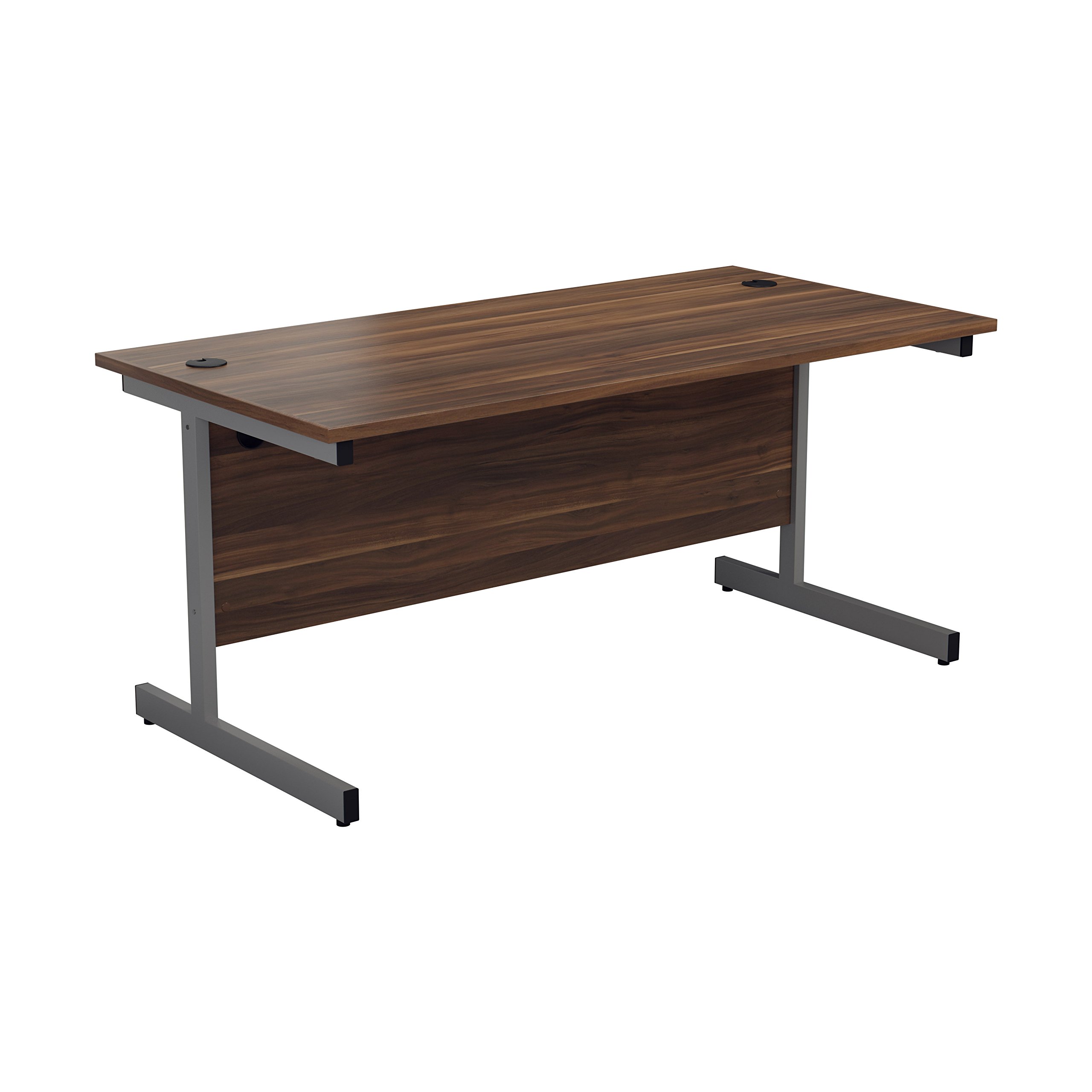 Office Hippo Heavy Duty Rectangular Cantilever Desk + Integrated Cable Ports, Home Office or PC Desk - Silver Frame/Dark Walnut Top, 140cm x 80cm