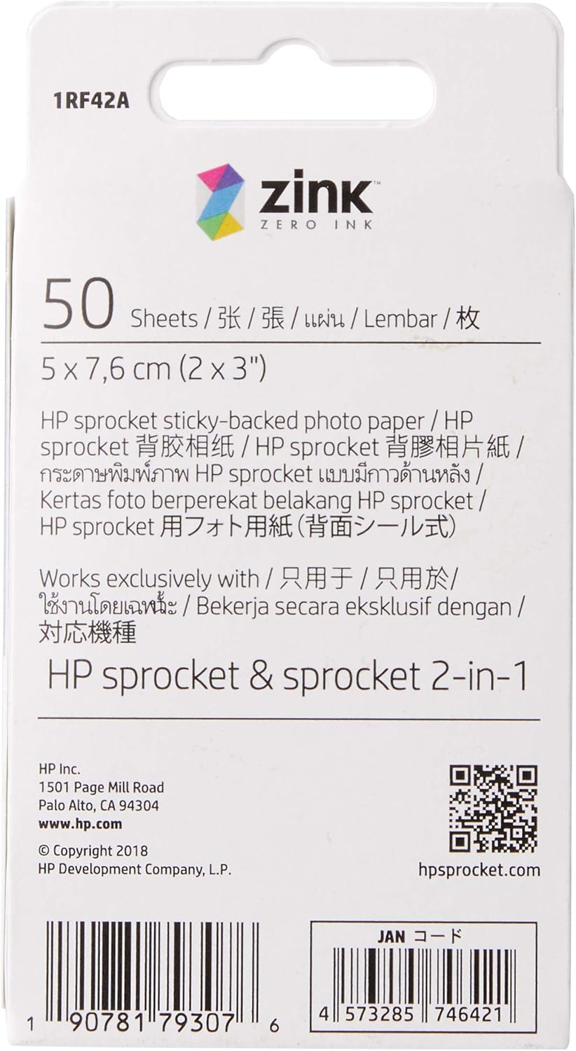 hp zink sticky backed photo paper 50 pack