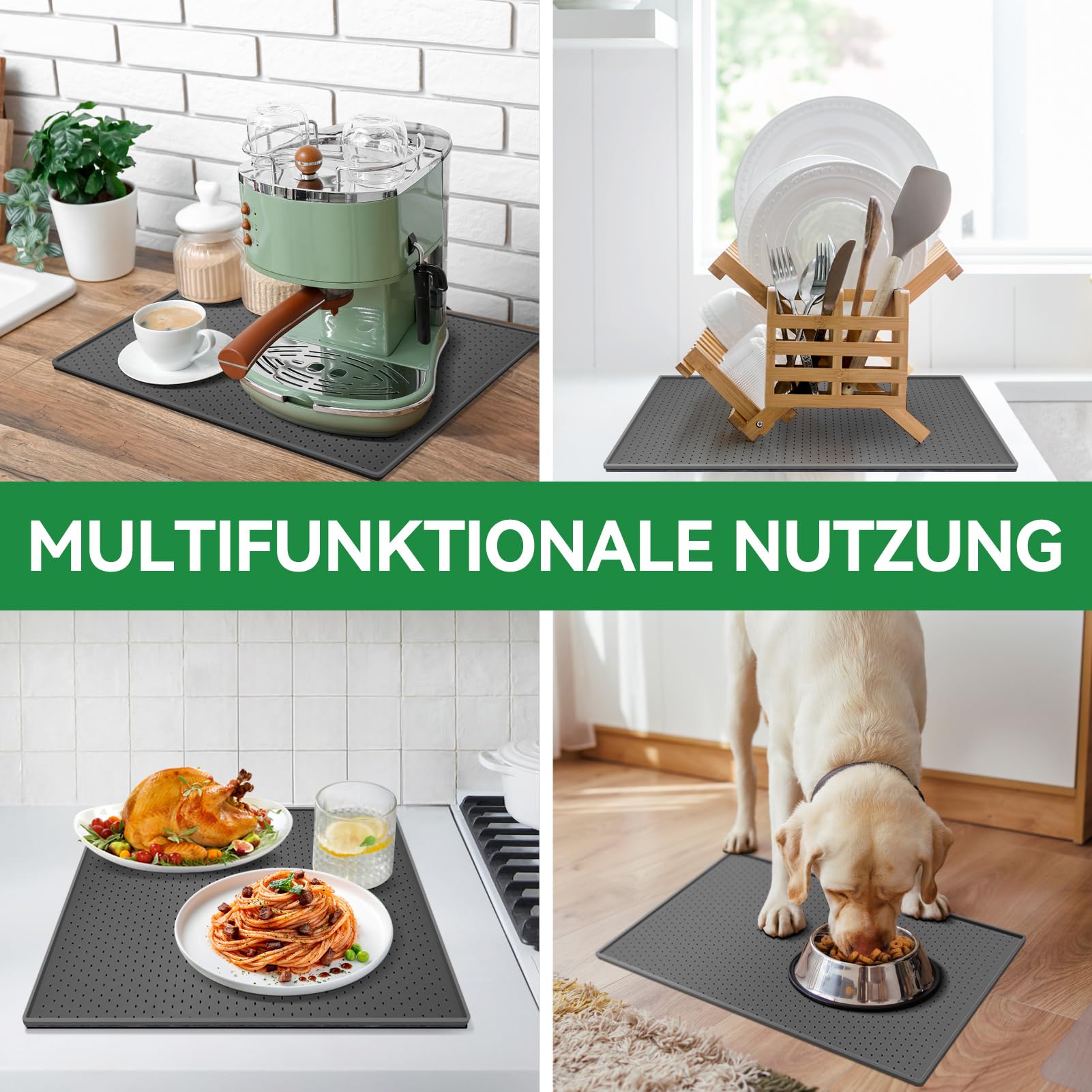 Inwee Unterlage für Kaffeemaschine, Silikonmatte für Kaffeevollautomat mit Rand, 48x30cm kompatibel mit De Longhi Magnifica, Philips LatteGo, Siemens EQ6, leicht zu verschieben (Grau) 8