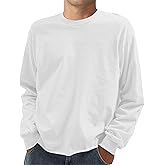 Sunborui Men's Basic Solid Color Sweatshirts Long Sleeve Round Neck Relaxed Fit Tops with Raw Hem