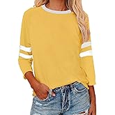 Womens 3/4 Sleeve Fashion Crewneck Tops Patchwork Blouse Casual Loose Comfy Shirt
