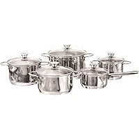 HENCKELS Biarritz 10 Piece 18/10 Stainless Steel Cookware Pot Set - All Cooktops, Drip-Free Rims, Mirror Finish, Silver, 4052