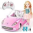 UMONIE Pink Remote Control Car for Girls, 2.4Ghz Racing Car for Toddler, 1:18 RC Car Toys for Kids with Doll, 100 mins with Rechargeable Battery, Birthday for Grils