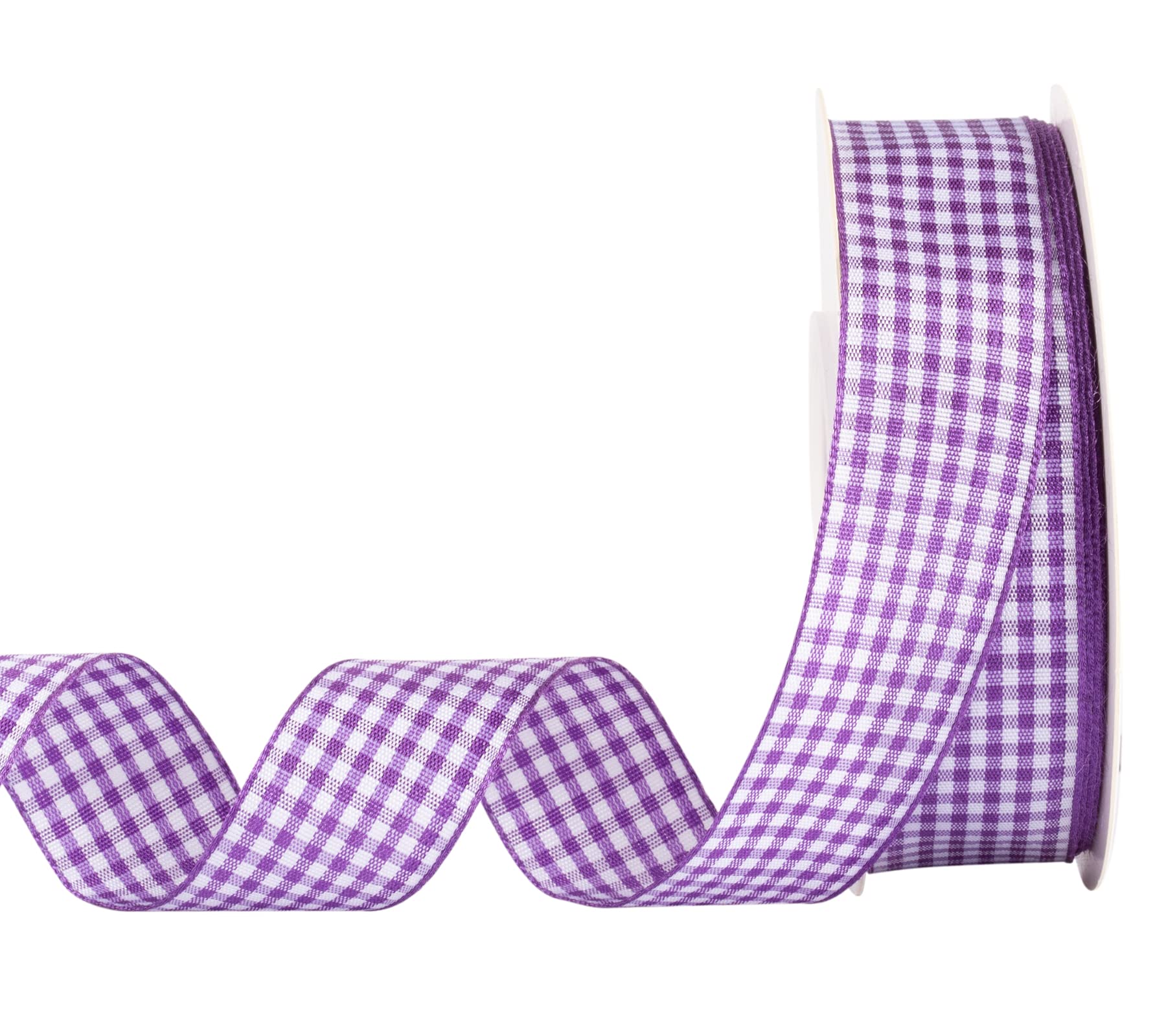 AVANAVA Gingham Plaid Ribbon 25mm - Polyester Check Woven for Crafts, Gifting and Wedding (22 Meters-Roll, Purple)