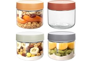 QMET 4 pack 10oz Thick Glass Jar with Lid for Overnight Oats,Reusable Leak Proof Wide Mouth Mason Jar perfect for Overnight Oats Fruit Salad Dressing Snacks Cereal Sauce Beans Condiment,Dishwasher Safe