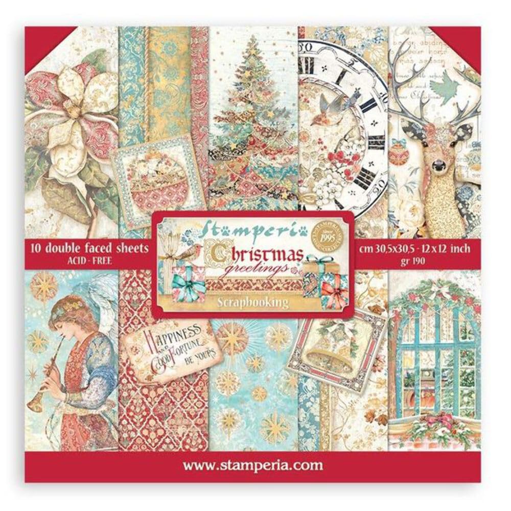 Stamperia Scrapbooking Pad - Christmas Greetings Multicoloured, 12 x 12 inches