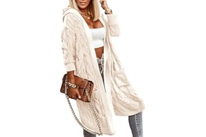 WIFFGO Winter Fall Cardigan Sweaters for Women Fashion 2025 Open Front Hooded Cable Oversized Long Trendy Warm Coats Outfits