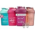 GOMOYO [4-Pack] 20 oz Protein Shaker Bottles | Women's Shaker Cups for Protein Shakes | Small Blender Shaker Bottle Set | Dishwasher Safe with 4x Wire Mixers | Pink, Purple, Teal, Rose