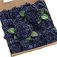 Ling's Moment Flowers 16pcs Navy Blue Blooming Peonies Artificial Flowers with Stem, Artificial Peony Flowers for DIY Wedding Decorations Centerpieces Bouquets Boutonnieres