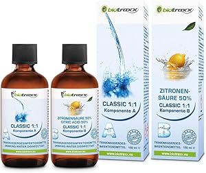 Biotraxx Classic 1:1 Set, 1x 100ml Citric Acid 50%, 1x 100ml Sodium Solution | Water Purification and Disinfection | Made in Germany