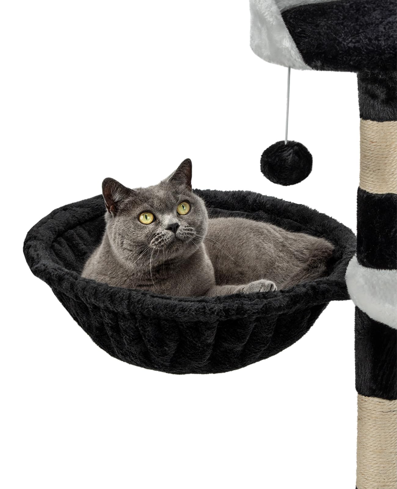lionto Lying trough made of soft plush for scratching post, Ø 40 cm, 15 cm deep, cozy sleeping trough for any cat tree with M8 thread, sturdy metal frame for small and large cats, black