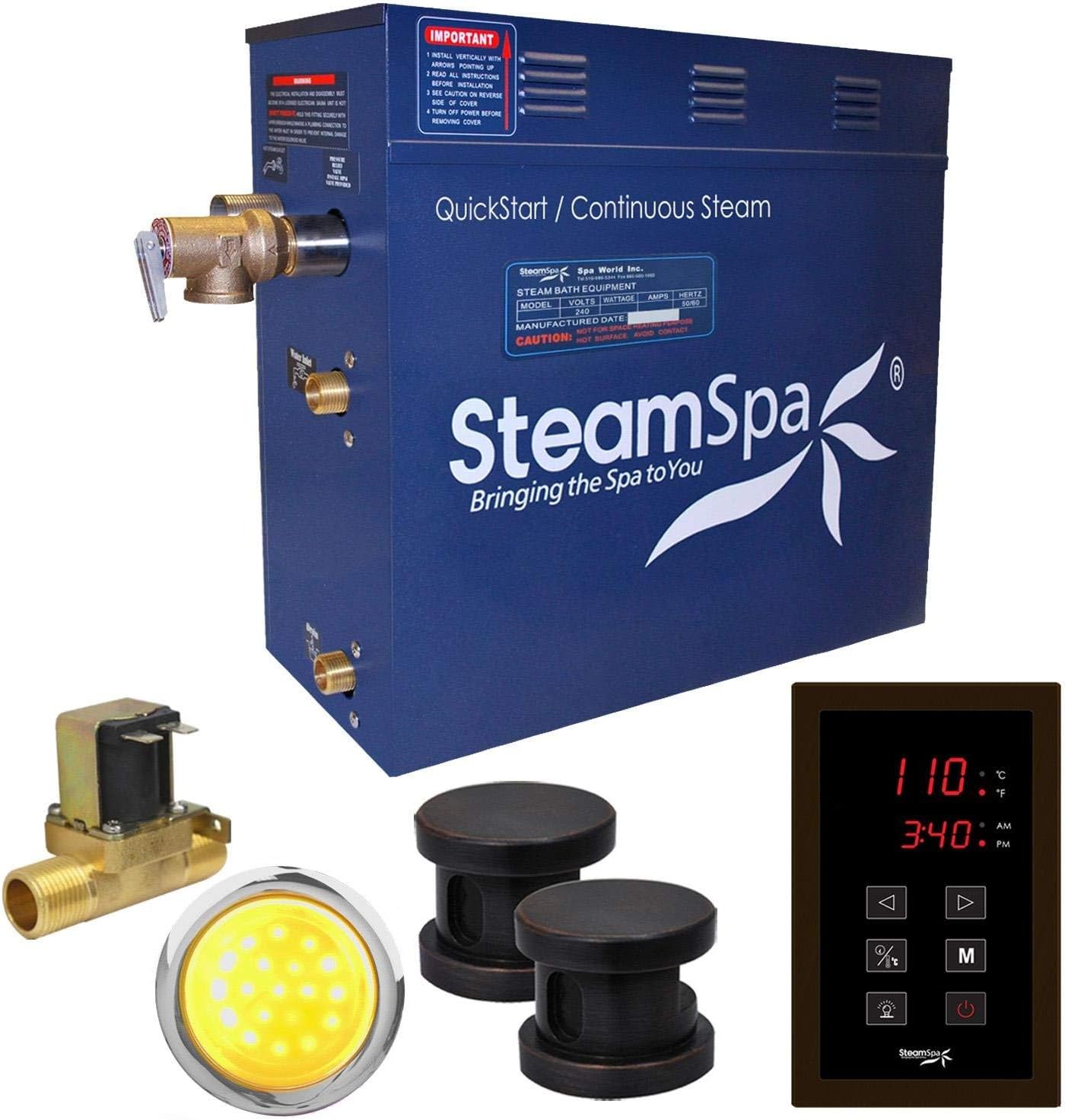 Steam Spa INT1200OB-A Indulgence 12 KW Quick Start Acu-Steam Bath Generator Package with Built-In Auto Drain, Oil Rubbed Bronze