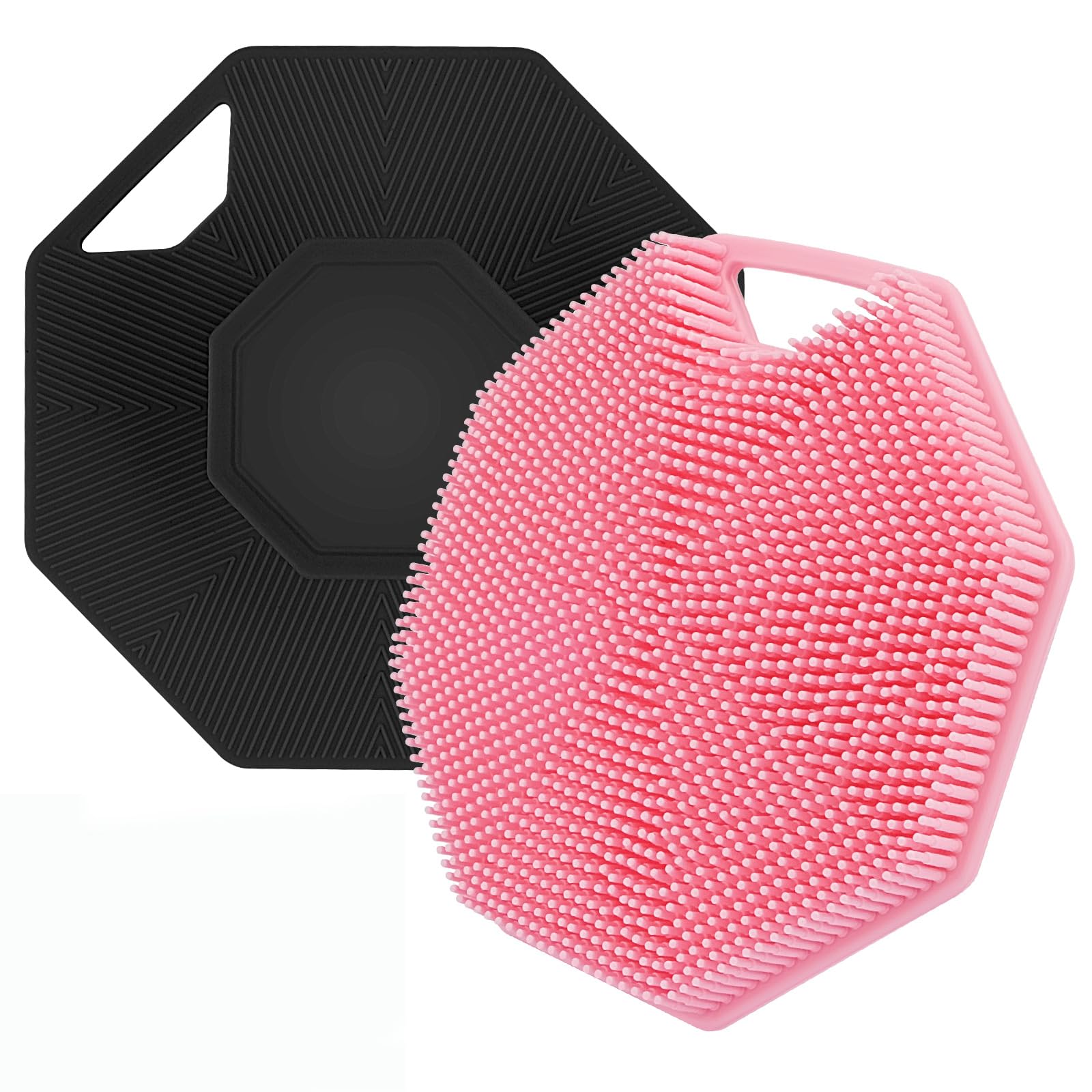 2 Pack Silicone Body Scrubber, Shower Bath Brush with Hook, Bath Exfoliating Loofah Washing Sponge in Shower Gentle Exfoliating for All Kinds of Skins-Easy to Use and Clean