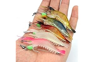 OriGlam 5pcs Soft Luminous Shrimp Lure Set, 5 Colors Shrimp Bait with Hooks and Beads - Fishing Tackles for Freshwater and Saltwater Bass, Trout, Catfish, Salmon