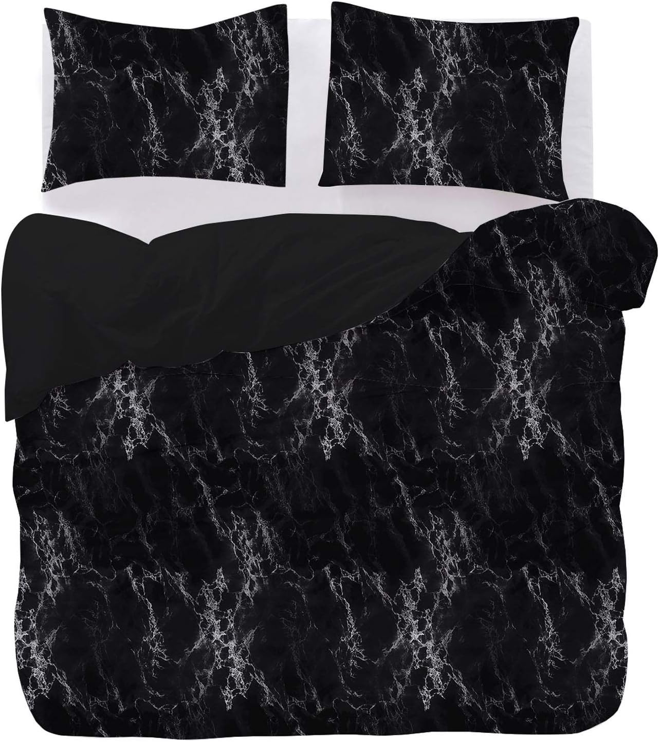 Wake In Cloud - Black Marble Comforter Set, Black with Gray Grey White Streaks Modern Pattern Printed, Soft Microfiber Bedding (3pcs, California King Size): Home & Kitchen