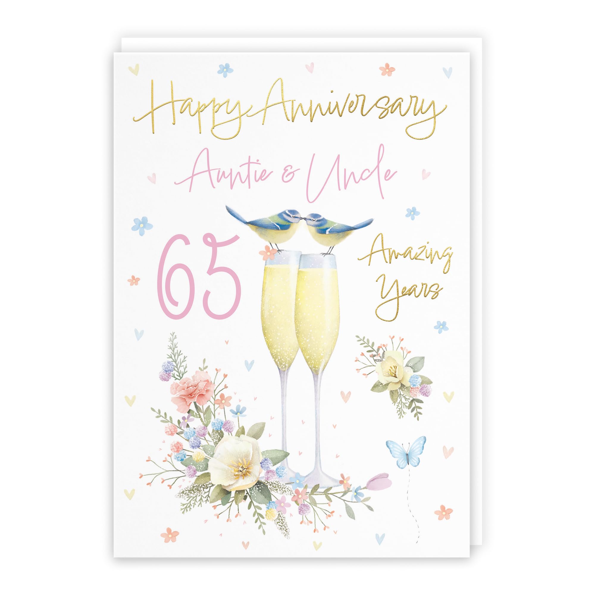 Hunts England - Auntie And Uncle 65th Anniversary Card - A5 Size - Champagne Flutes - Gold Foil - 65th Anniversary Card For Auntie And Uncle - Milo's Gallery