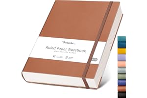HIUKOOKA College Ruled Lined Notebook- 320 Pages A4 Softcover Large Journal,8.3''×11.7'', 100GSM Thick Paper, Faux Leather, Inner Pocket - Brown