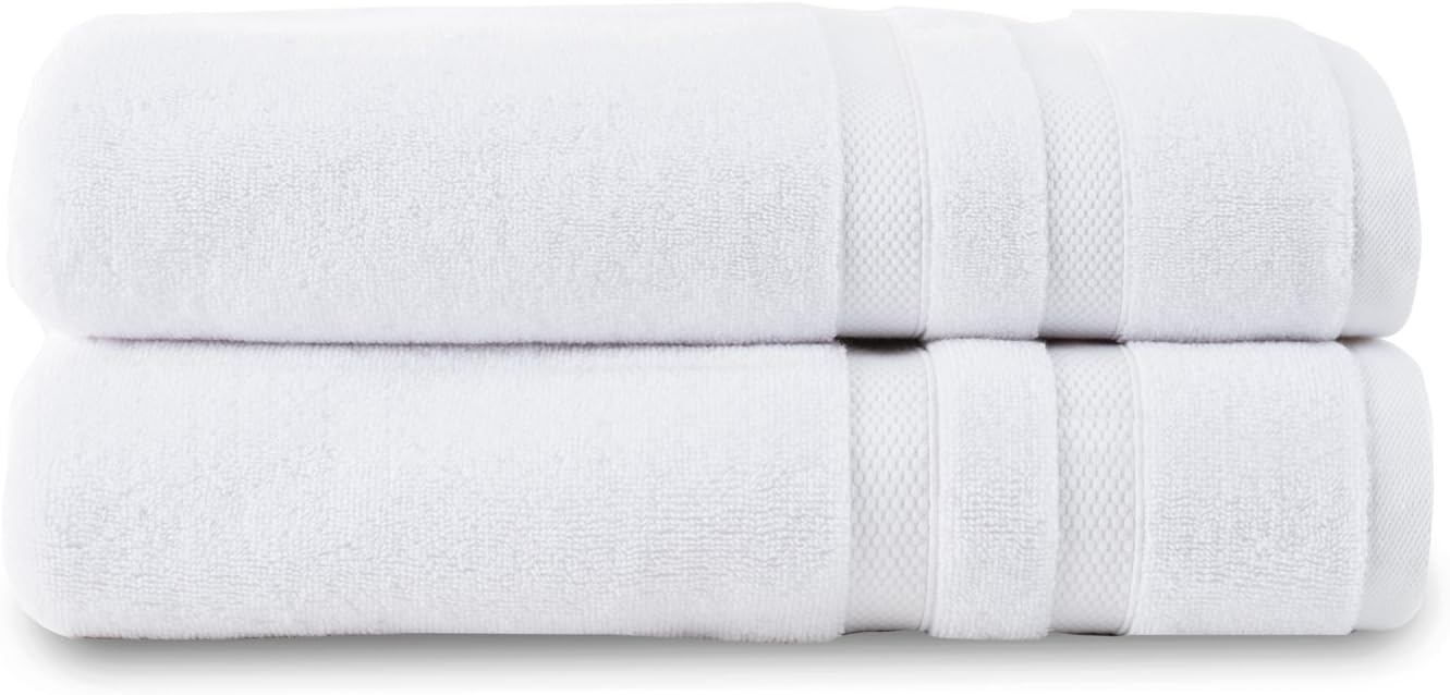 Supreme Turkish Luxury Hotel & Spa Bath Towel 100% Genuine Turkish Combed Cotton, Generously Sized, 30" x 58", Set of 2, White
