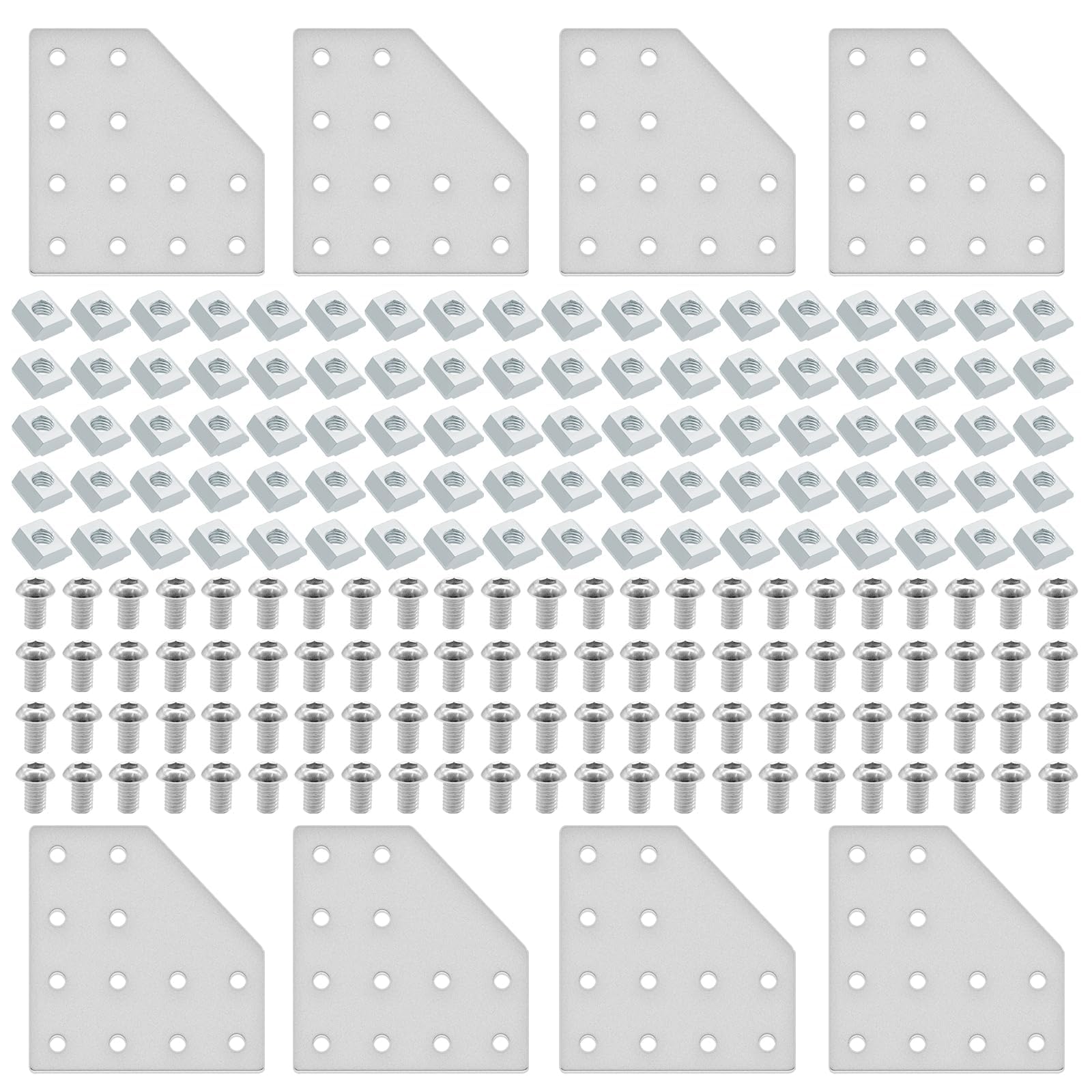 IMETRX 8pcs 2040 L Corner Bracket Joining Plate T Slotted Accessories 12-Hole 2040 Hardware Connector 2040 with T Nuts and Screws Silver