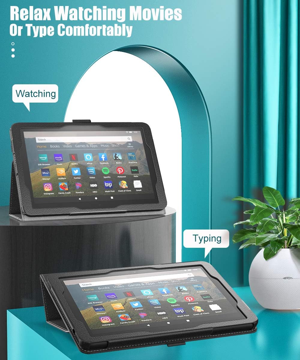 MoKo Case Compatible with All-New Kindle Fire HD 8 Tablet and Fire HD 8 Plus Tablet (10th Generation, 2020 Release),Slim Folding Stand Cover with Auto Wake/Sleep - Black: Computers & Accessories