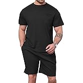 ThusFar Men's Waffle Shirt and Shorts Set 2 Piece Outfits Summer Tracksuits Set with Pockets Athletic Casual Outfits