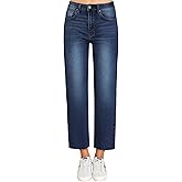 KDF Women's Cropped Straight Leg Jeans - High Waisted Jeans for Women 7/8 Length Denim Pants with Crop Hem