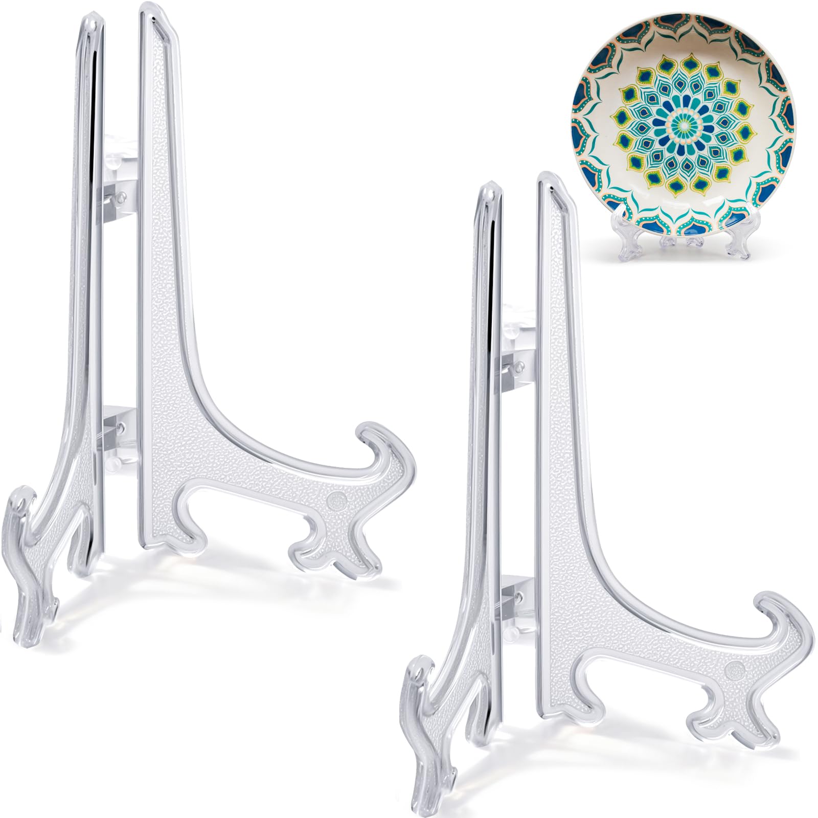 Funzhan 2pcs Clear Acrylic Easels Plastic Plate Stands Holders Fold Display Stand Picture Frame Photo Artwork Home Decoration - 5 Inch