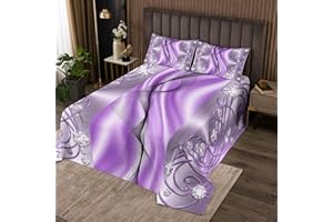 Feelyou Geometric Wave Bedspread Queen Size Glitter Diamonds Print Coverlet Set Purple Quilted Coverlet for All Season with 2