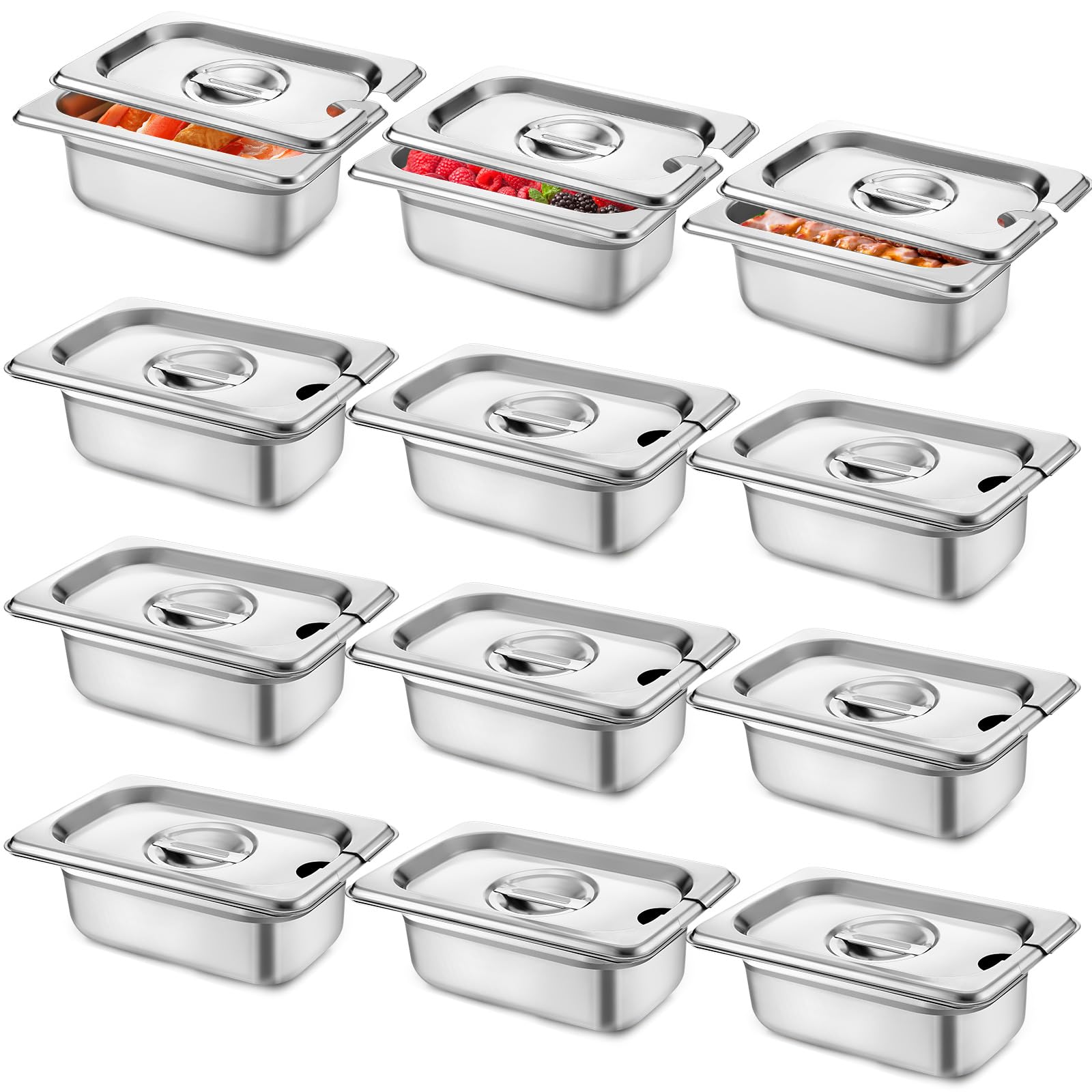 Photo 1 of Maxcheck 12 Pcs Stainless Steel Food Containers with Lids 1/9 Size Steam Hotel Table Pans Metal Food Pan Containers for Restaurant Kitchen Freezer(2.5'' Deep)