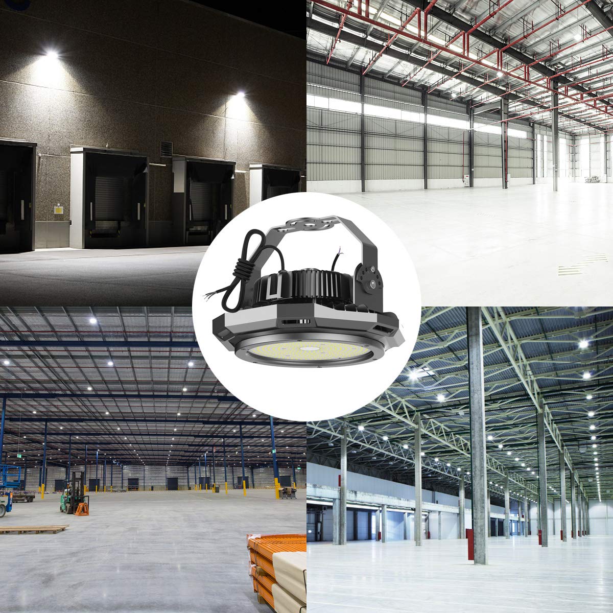 Abodong High Bay LED Light Fixture 150W 19500LM 5700K Outddor Lighting Alternative to 600W HPS/MH with 110-277V 2M AC Power Cord UL/DLC Approved IP 65 (150W with 2M PowerCord)