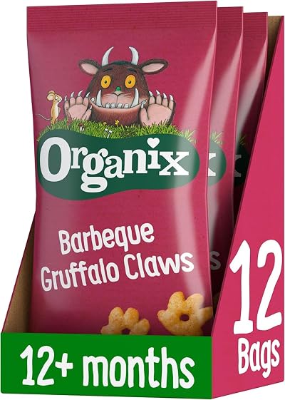 Organix Gruffalo Claws Toddler Snack Barbecue or Cheese & Onion 4 x 15 g Bags