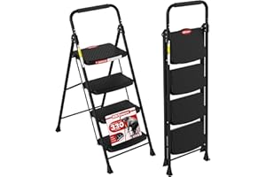 HBTower 4 Step Ladder, Step Stool Foldable with Wide Anti-Slip Pedal, Sturdy Steel Ladders for Home Adults Kitchen