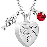 Fishing in Heaven Urn Necklace for ashes Fisherman Outdoorsman Remembrance Birthstone Necklace Cremation Jewelry